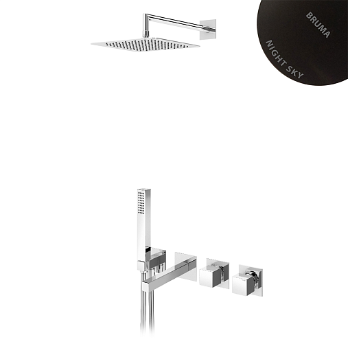 Система скрытого монтажа Bruma Escudo на 3 потока Set 102 140 2NS (2)-straight , верхний душ 300x300мм Night Sky			